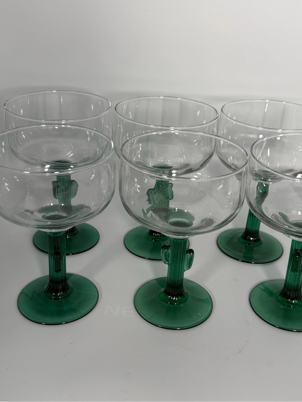 Libbey Cactus Stem Margarita Glasses Set of 6 Green 14 oz Vintage Barware